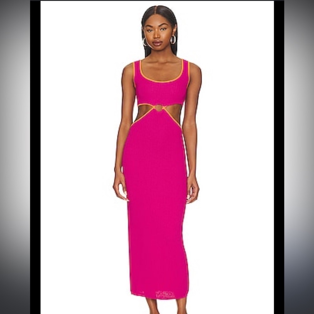 SOLID & STRIPED Bailey Dress in Shocking Pink & Clementine - NWOT